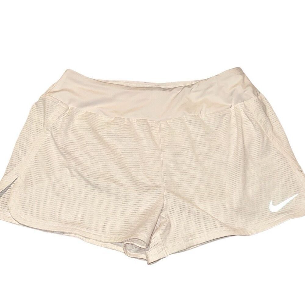 Nike Dri-Fit White Mesh Knit Pull-on Crew Athletic Running Shorts Ladies Medium